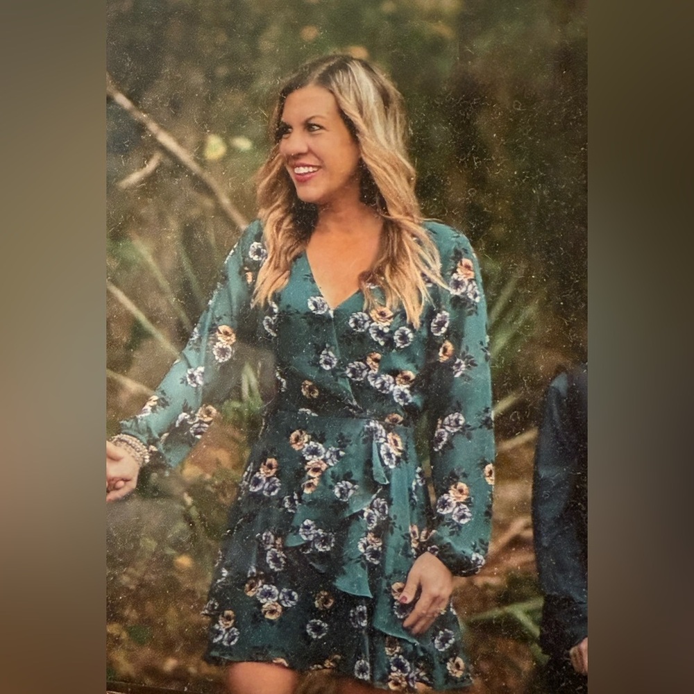 I.N. San Francisco Teal/Floral Dress - Size Medium